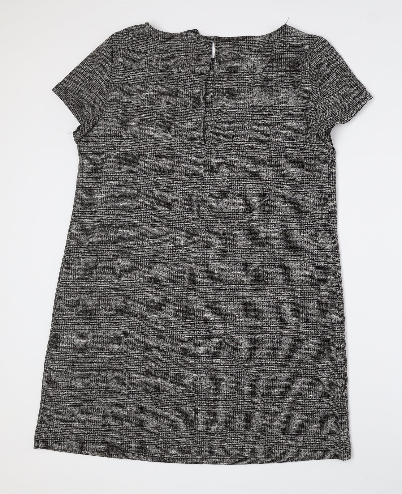 Zara Womens Grey Plaid Viscose Shift Size L Boat Neck Button