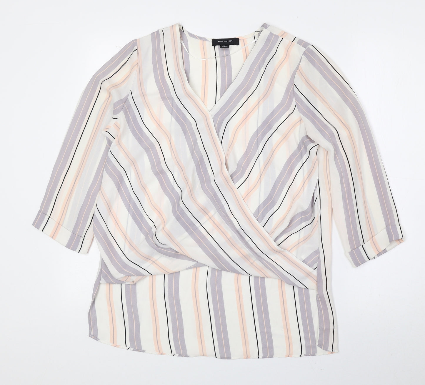 Atmosphere Womens Multicoloured Striped Polyester Basic Blouse Size 10 V-Neck