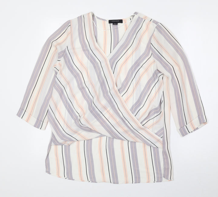 Atmosphere Womens Multicoloured Striped Polyester Basic Blouse Size 10 V-Neck
