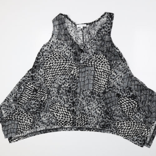 Tina Taylor Womens Black Animal Print Polyester Basic Tank Size XL V-Neck