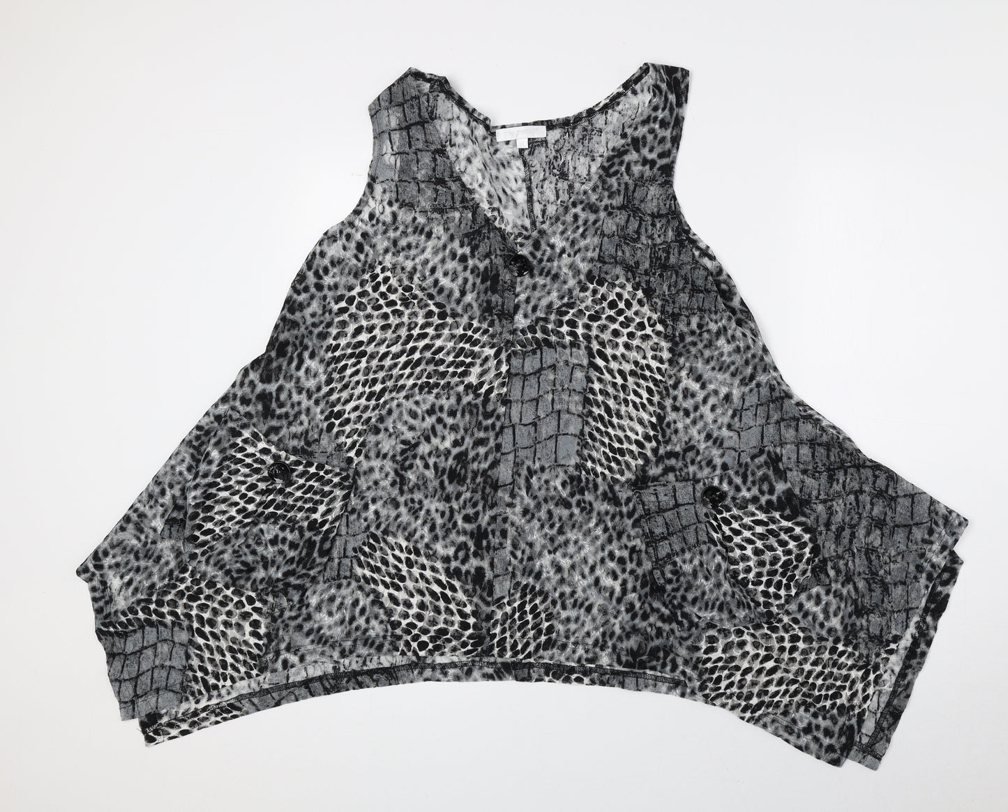 Tina Taylor Womens Black Animal Print Polyester Basic Tank Size XL V-Neck