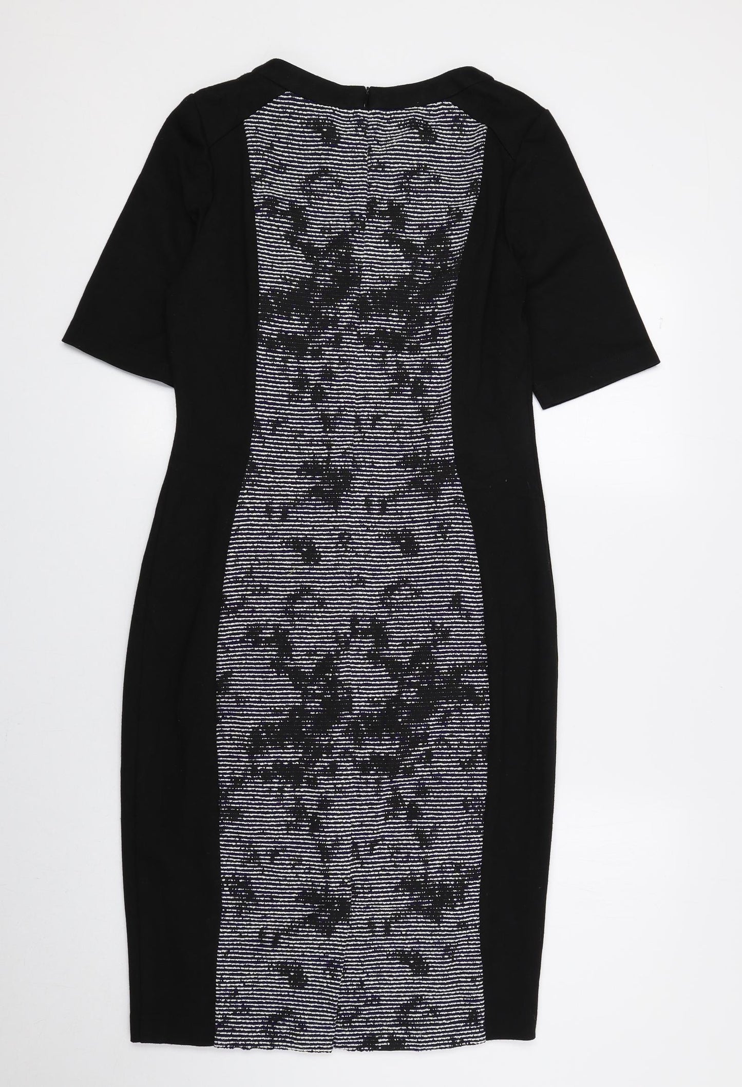 F&F Womens Black Geometric Polyester Pencil Dress Size 10 Round Neck Zip