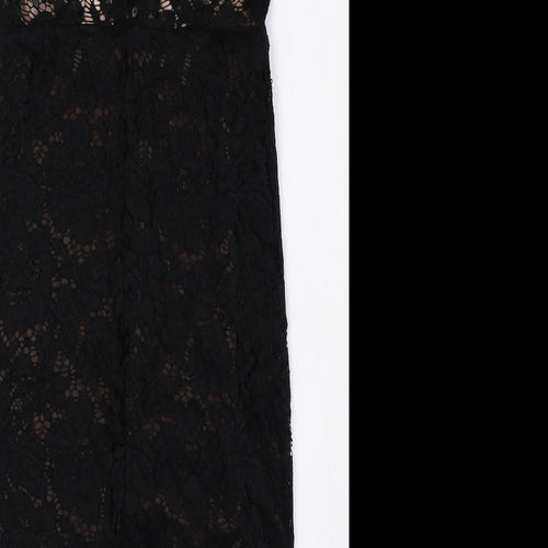 New Look Womens Black Nylon Tank Dress Size 8 Halter Button - Lace Detail