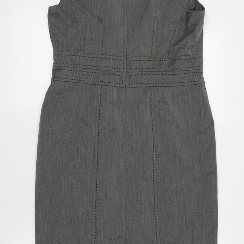 Marks and Spencer Womens Grey Polyester Pencil Dress Size 12 Square Neck Zip - Slit