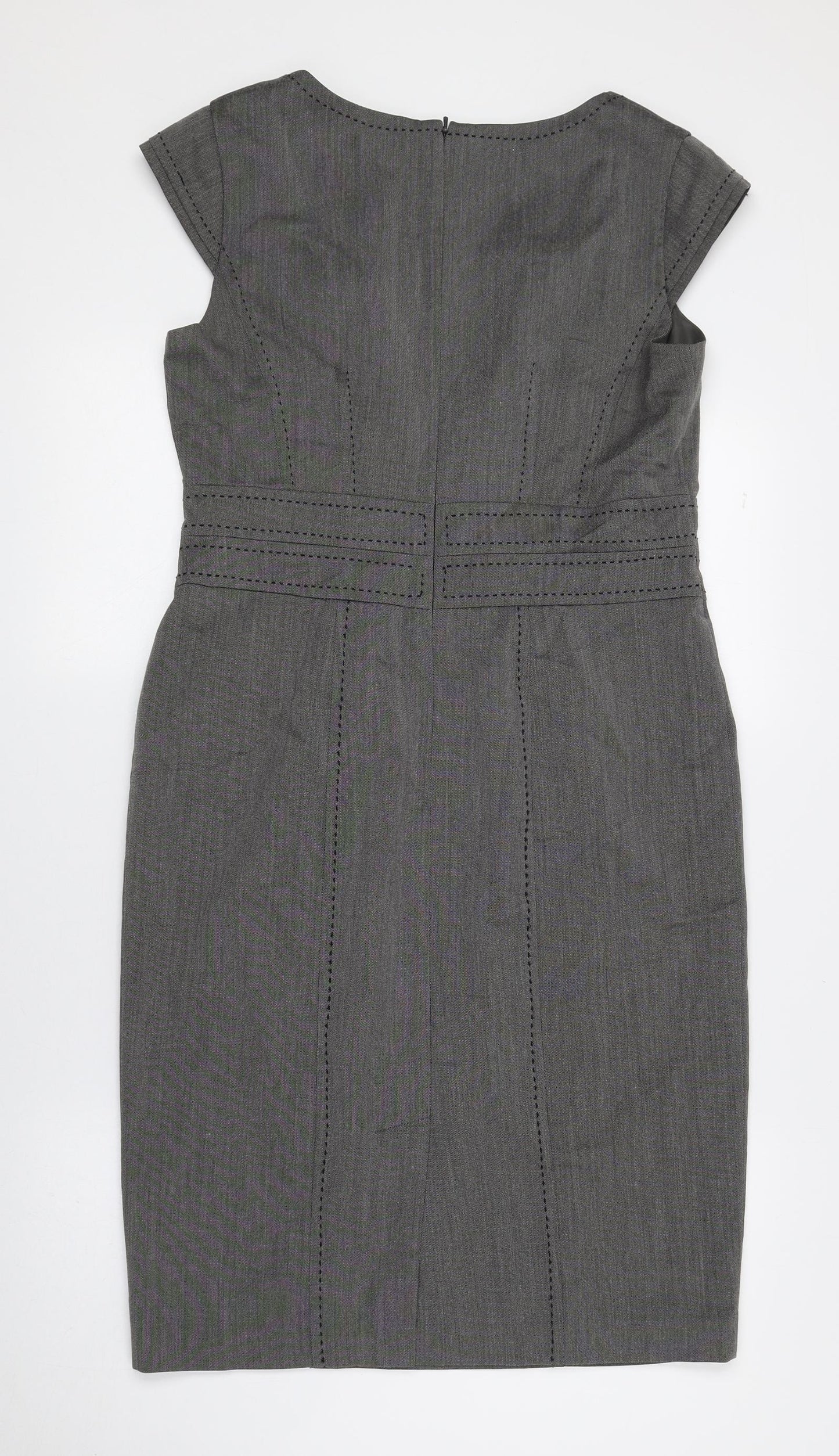 Marks and Spencer Womens Grey Polyester Pencil Dress Size 12 Square Neck Zip - Slit