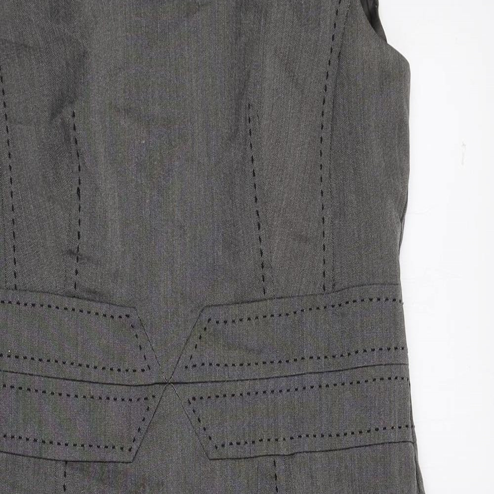Marks and Spencer Womens Grey Polyester Pencil Dress Size 12 Square Neck Zip - Slit