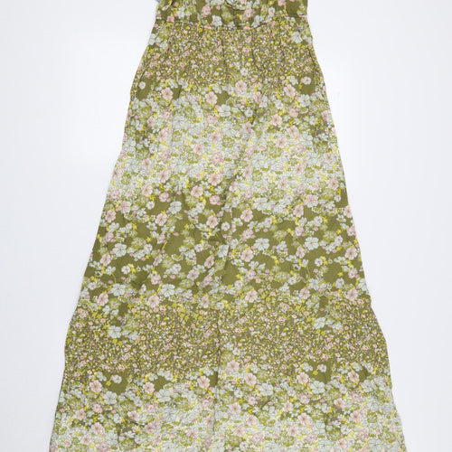 H&M Womens Green Floral 100% Cotton Maxi Size 10 Sweetheart Pullover