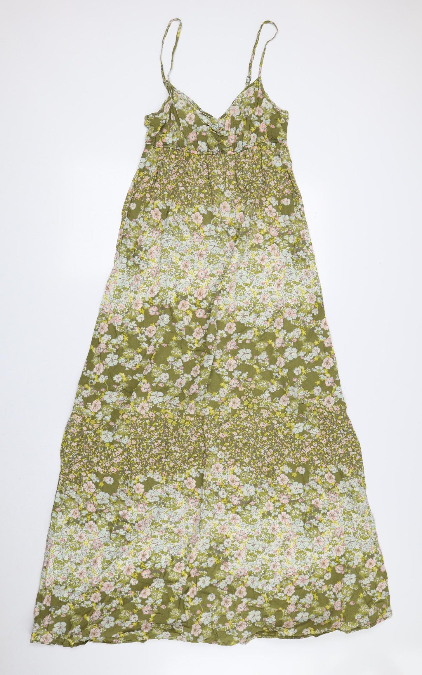 H&M Womens Green Floral 100% Cotton Maxi Size 10 Sweetheart Pullover