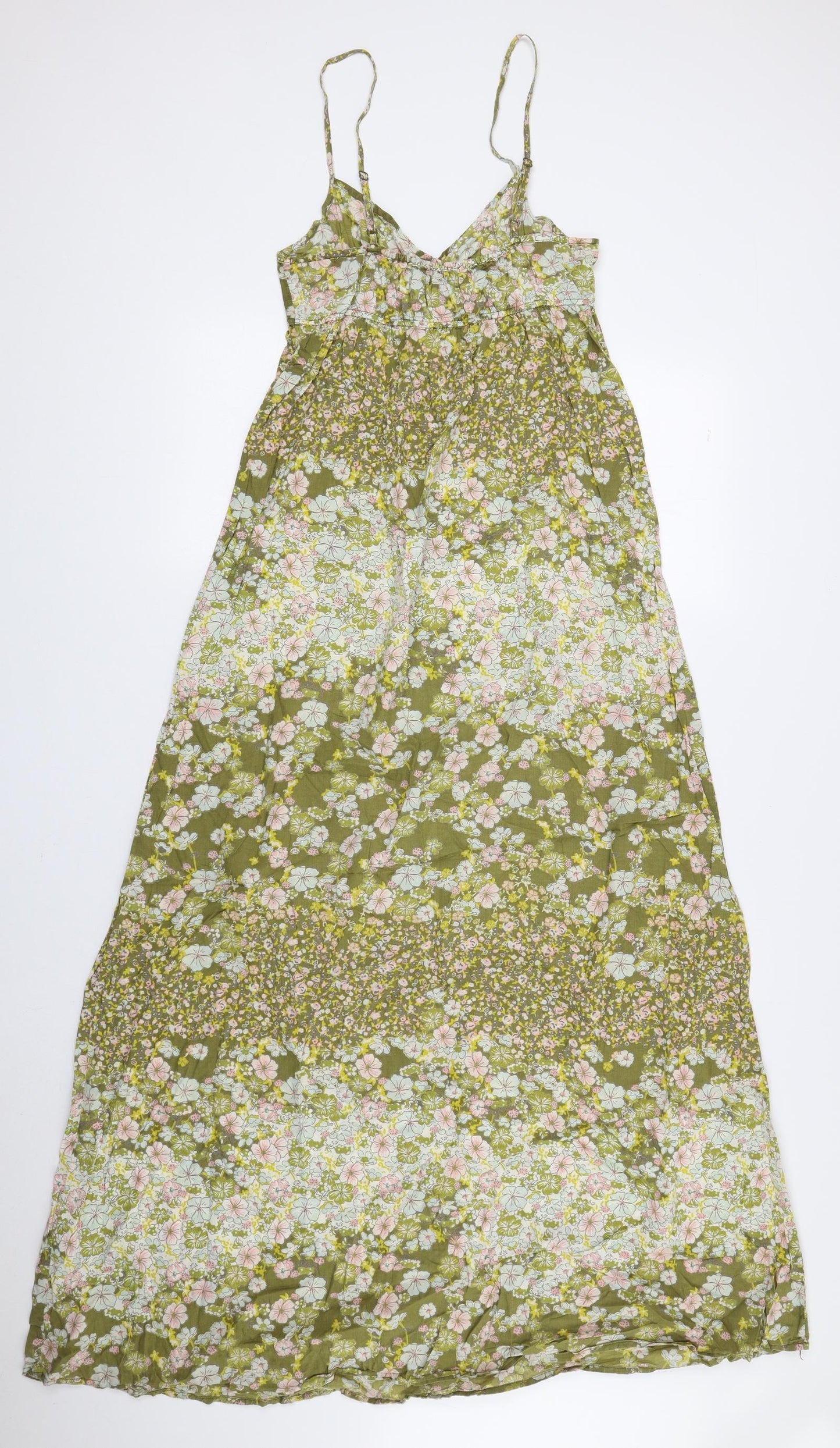 H&M Womens Green Floral 100% Cotton Maxi Size 10 Sweetheart Pullover