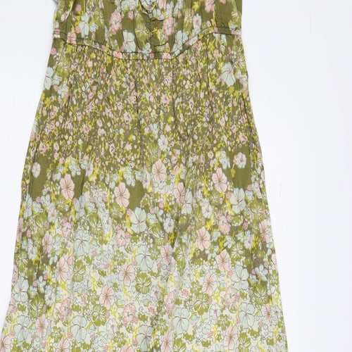H&M Womens Green Floral 100% Cotton Maxi Size 10 Sweetheart Pullover