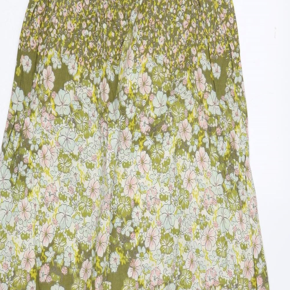H&M Womens Green Floral 100% Cotton Maxi Size 10 Sweetheart Pullover