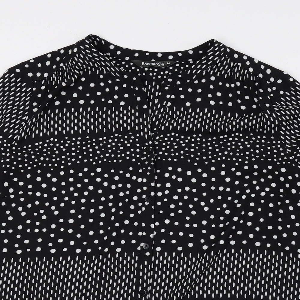 Bonmarché Womens Black Polka Dot Polyester Basic Blouse Size 16 V-Neck
