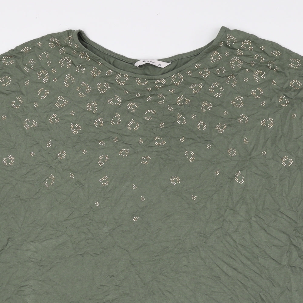 TU Womens Green Viscose Basic Blouse Size 22 Round Neck