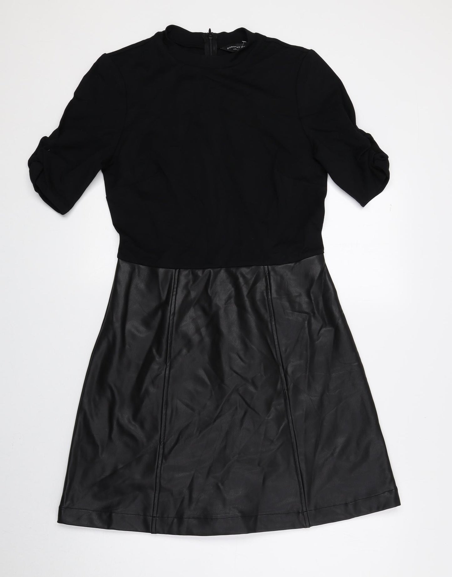 Dorothy Perkins Womens Black Viscose A-Line Size 10 Round Neck Zip