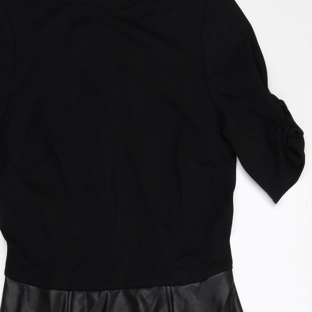 Dorothy Perkins Womens Black Viscose A-Line Size 10 Round Neck Zip