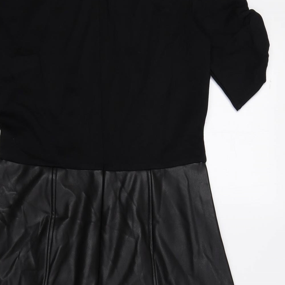 Dorothy Perkins Womens Black Viscose A-Line Size 10 Round Neck Zip