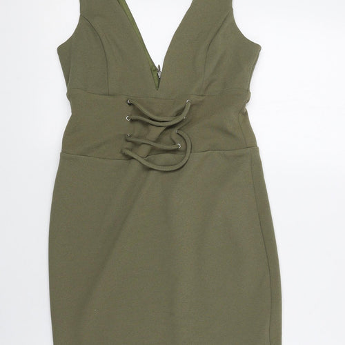 New Look Womens Green Polyester Mini Size 8 V-Neck Pullover