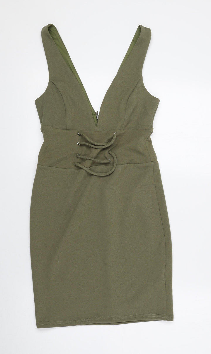New Look Womens Green Polyester Mini Size 8 V-Neck Pullover