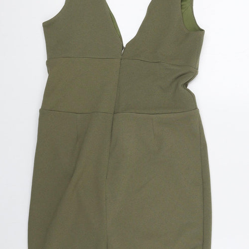 New Look Womens Green Polyester Mini Size 8 V-Neck Pullover