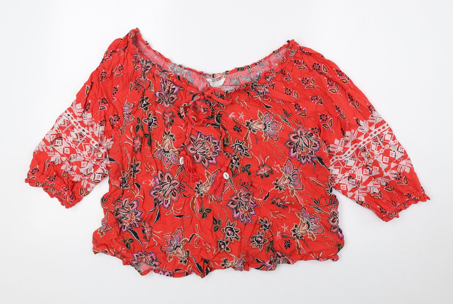 Monsoon Womens Red Paisley Viscose Basic Blouse Size M Off the Shoulder