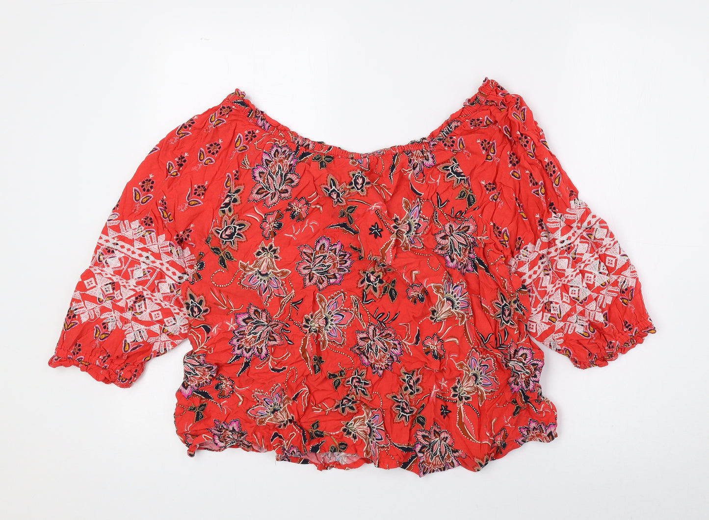 Monsoon Womens Red Paisley Viscose Basic Blouse Size M Off the Shoulder