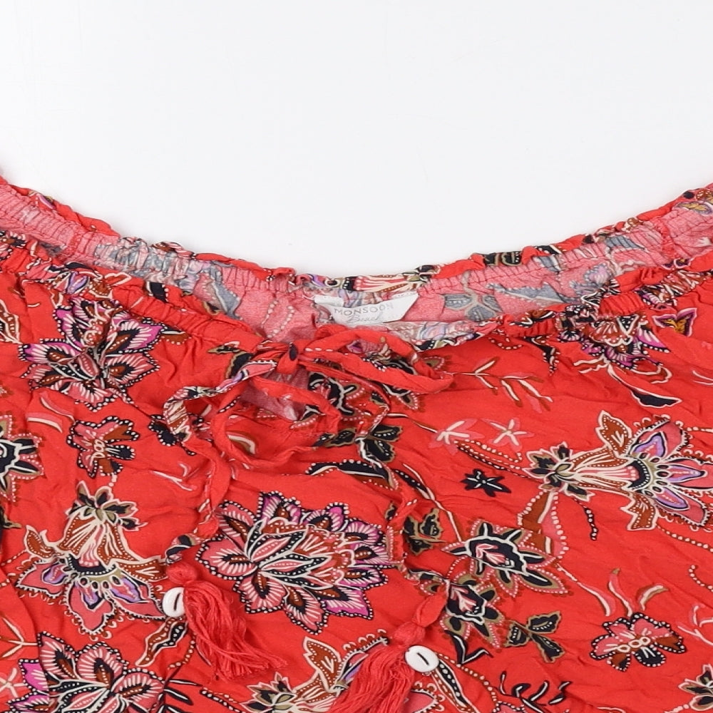 Monsoon Womens Red Paisley Viscose Basic Blouse Size M Off the Shoulder