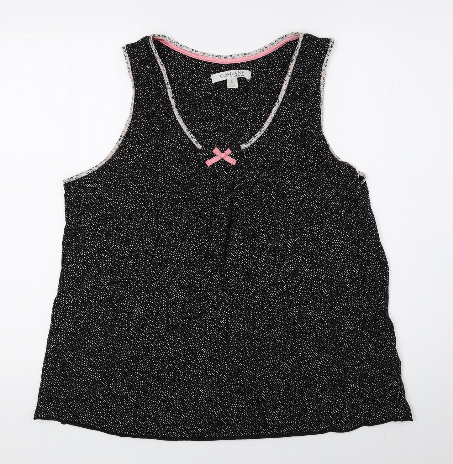 Company Ellen Tracy Womens Black Polka Dot Cotton Basic Blouse Size L Scoop Neck