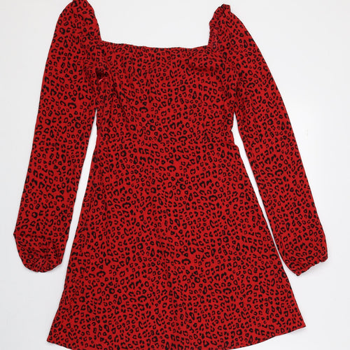 Divided by H&M Womens Red Animal Print Polyester A-Line Size 4 Sweetheart Zip - Cheetah Print