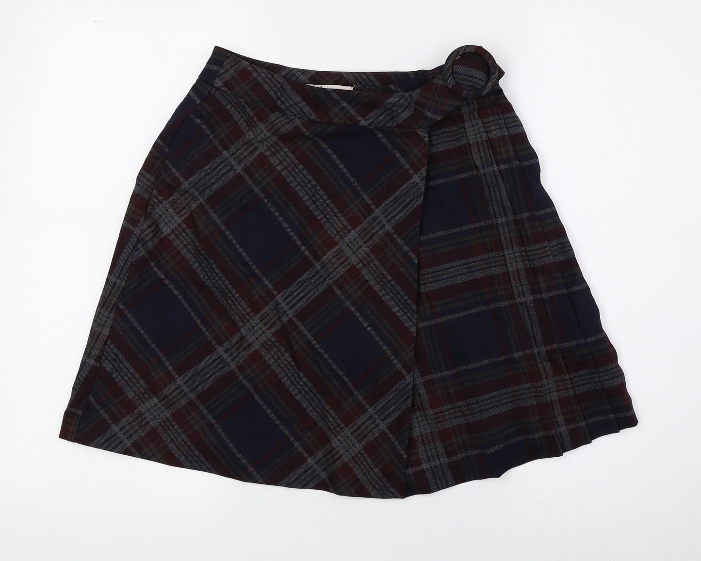 TU Womens Multicoloured Plaid Viscose Wrap Skirt Size 8 Tie