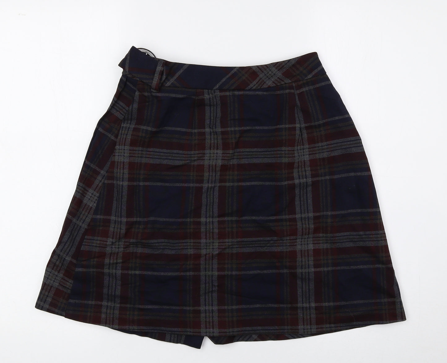 TU Womens Multicoloured Plaid Viscose Wrap Skirt Size 8 Tie