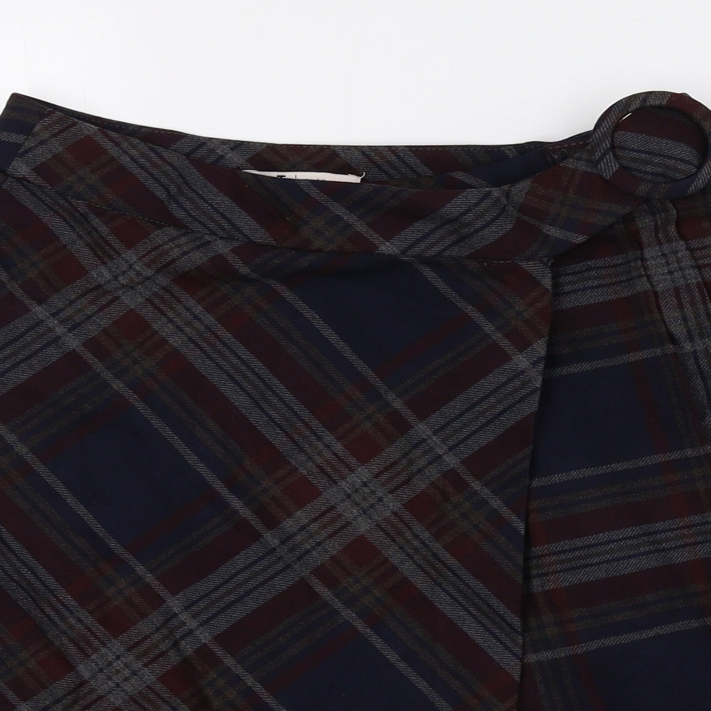 TU Womens Multicoloured Plaid Viscose Wrap Skirt Size 8 Tie