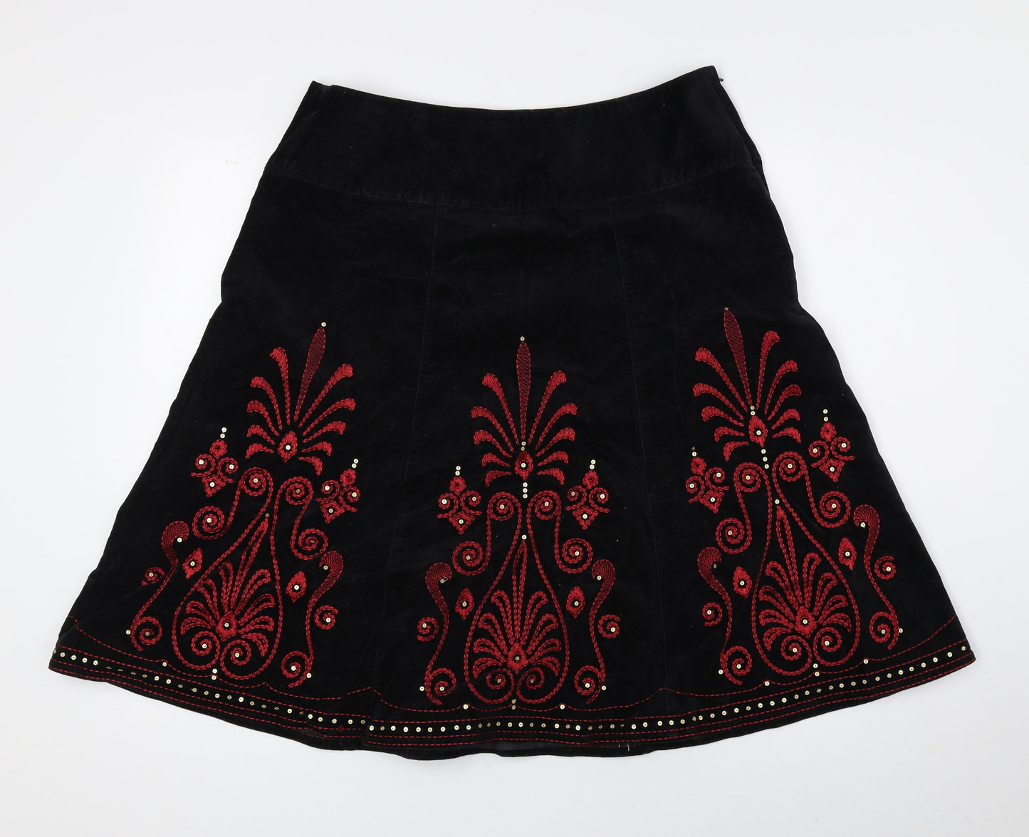 NEXT Womens Black Geometric Cotton Flare Skirt Size 14 Zip