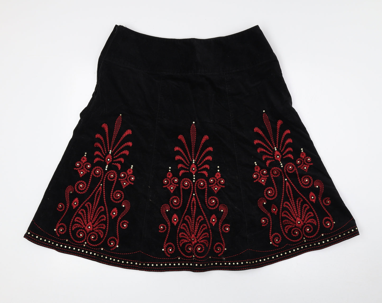 NEXT Womens Black Geometric Cotton Flare Skirt Size 14 Zip