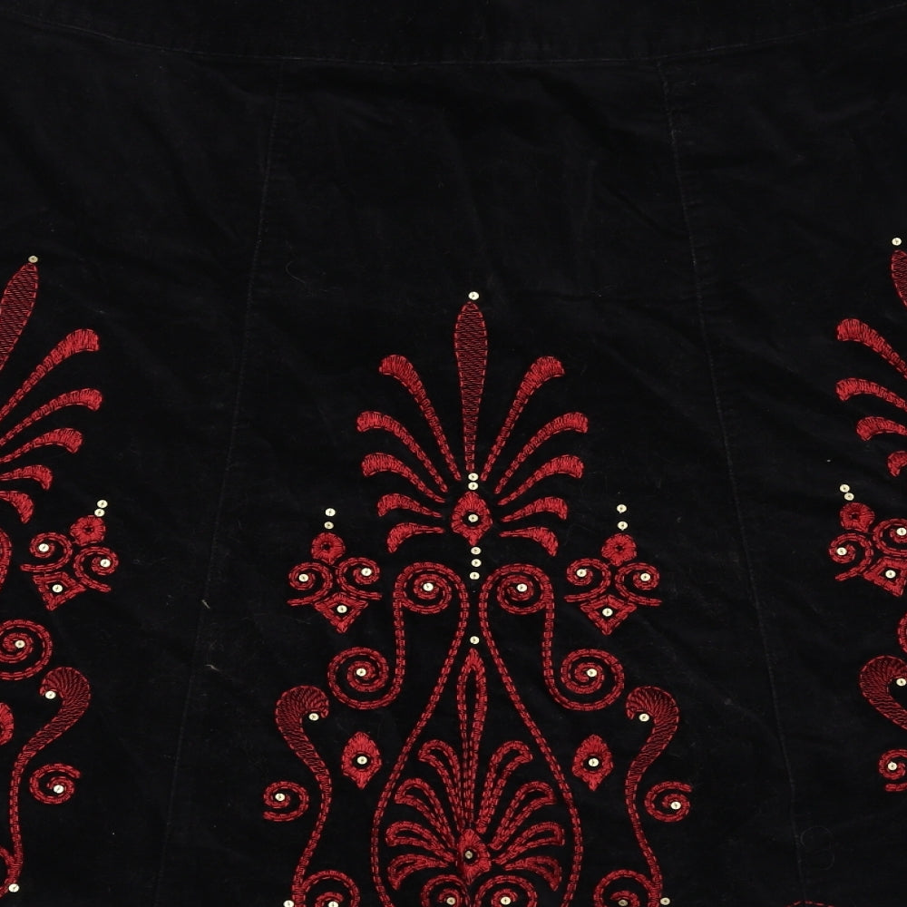 NEXT Womens Black Geometric Cotton Flare Skirt Size 14 Zip