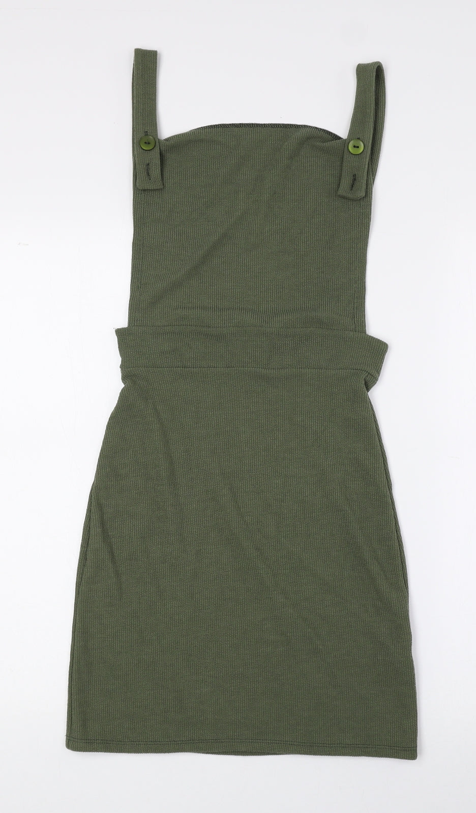I SAW IT FIRST Womens Green Polyester Pinafore/Dungaree Dress Size 10 Square Neck Button