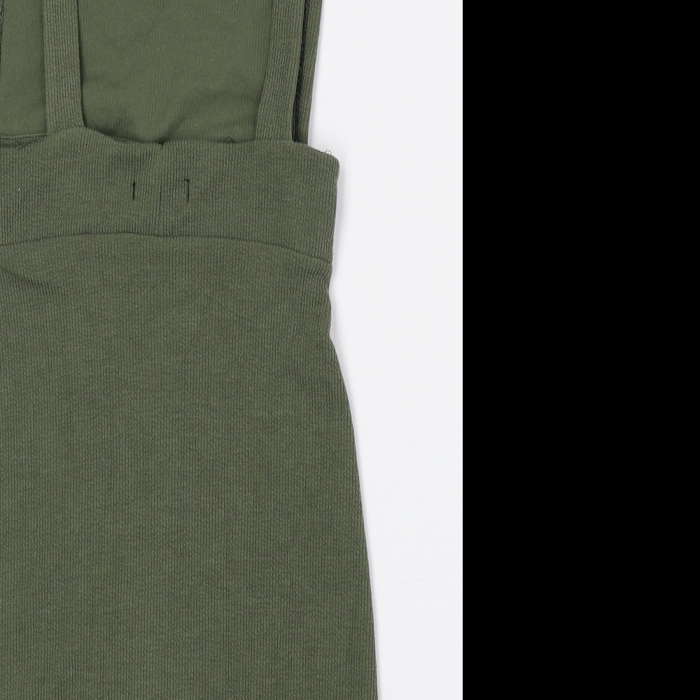 I SAW IT FIRST Womens Green Polyester Pinafore/Dungaree Dress Size 10 Square Neck Button
