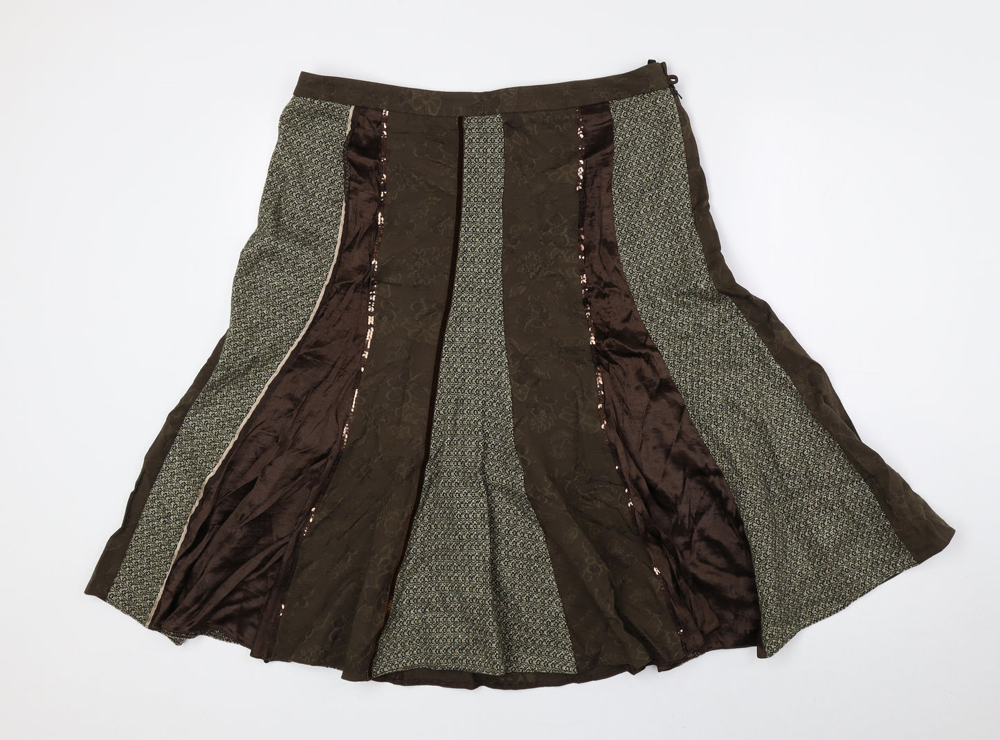 NEXT Womens Brown Polyester Flare Skirt Size 14 Zip