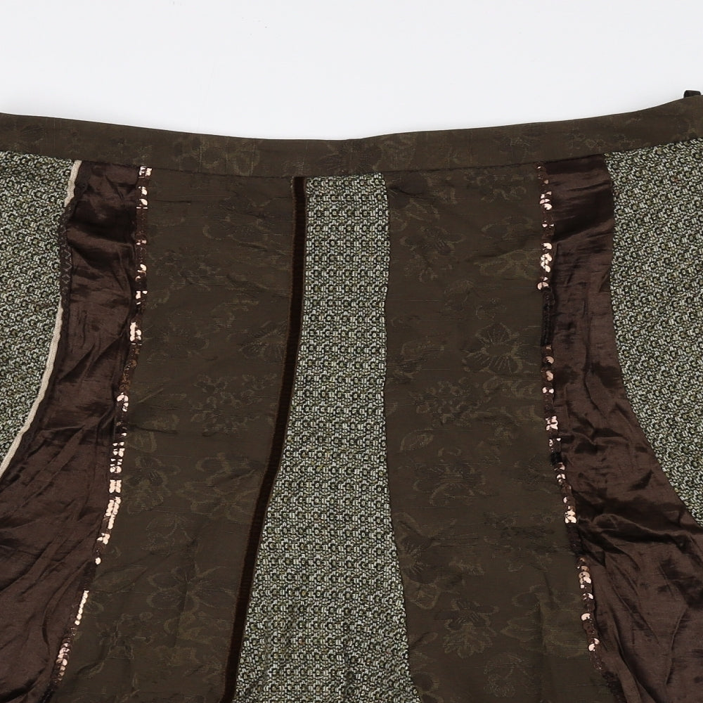 NEXT Womens Brown Polyester Flare Skirt Size 14 Zip