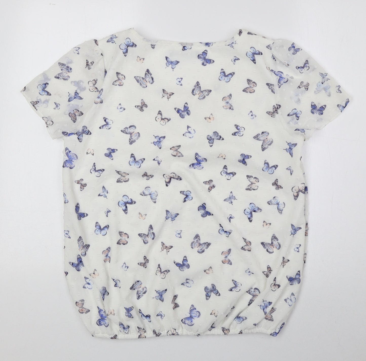 Bonmarché Womens White Geometric Polyester Basic Blouse Size 12 Round Neck - Butterfly