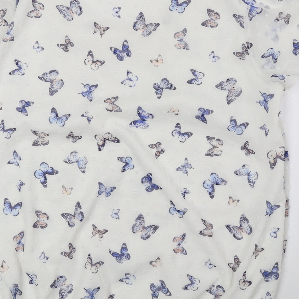 Bonmarché Womens White Geometric Polyester Basic Blouse Size 12 Round Neck - Butterfly