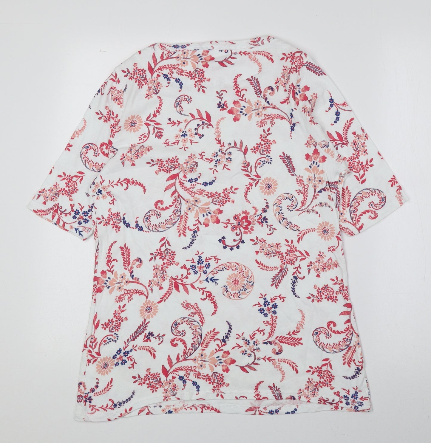 Marks and Spencer Womens Pink Floral 100% Cotton Basic Blouse Size 16 Round Neck