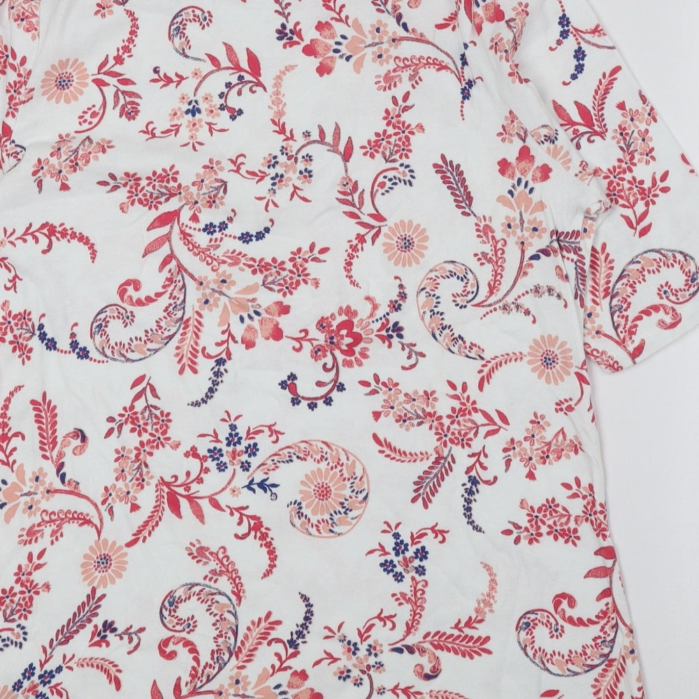 Marks and Spencer Womens Pink Floral 100% Cotton Basic Blouse Size 16 Round Neck