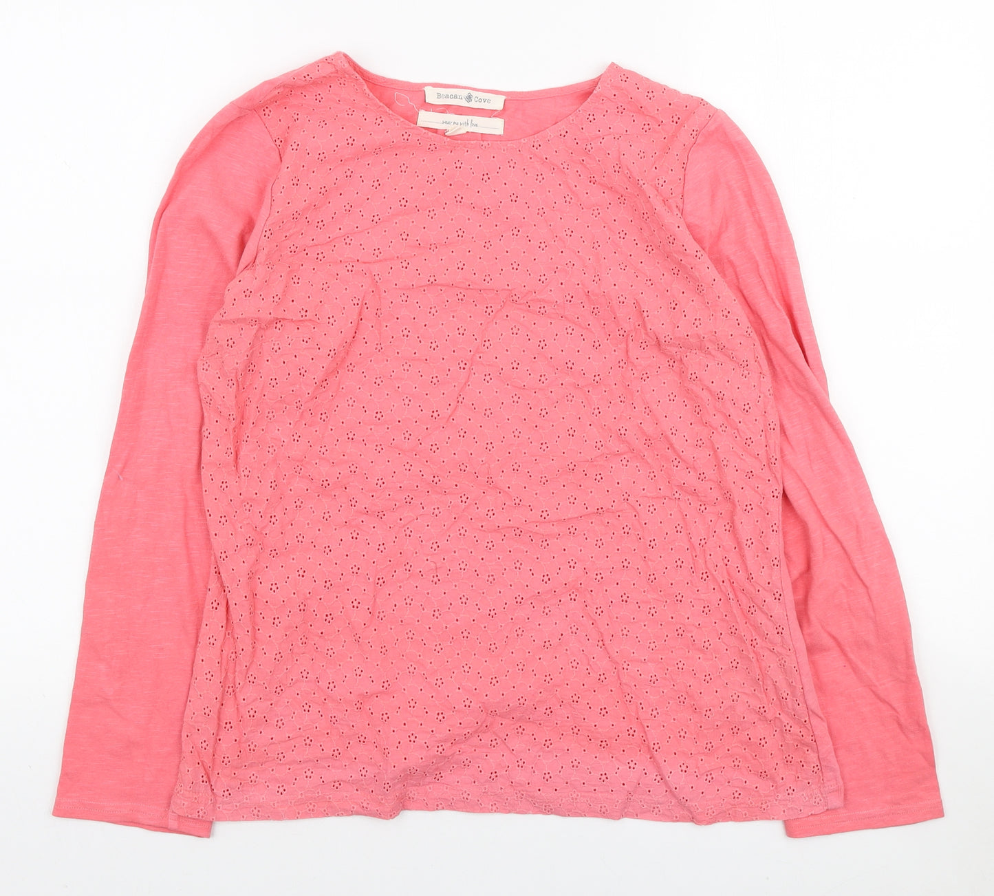 Beacan Cove Womens Pink Polyester Basic Blouse Size M Round Neck - Lace Front