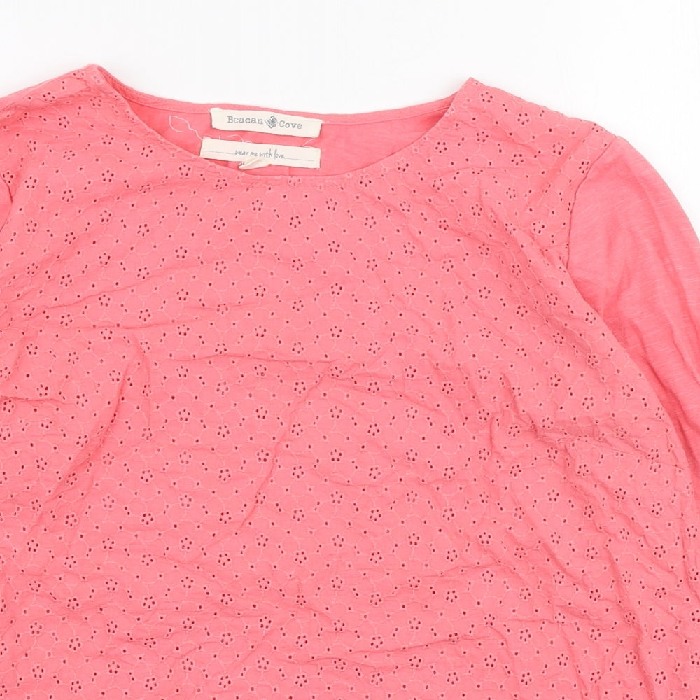 Beacan Cove Womens Pink Polyester Basic Blouse Size M Round Neck - Lace Front