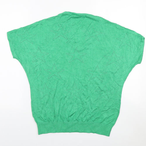 M&Co Womens Green V-Neck Geometric Viscose Pullover Jumper Size 10 - Star pattern