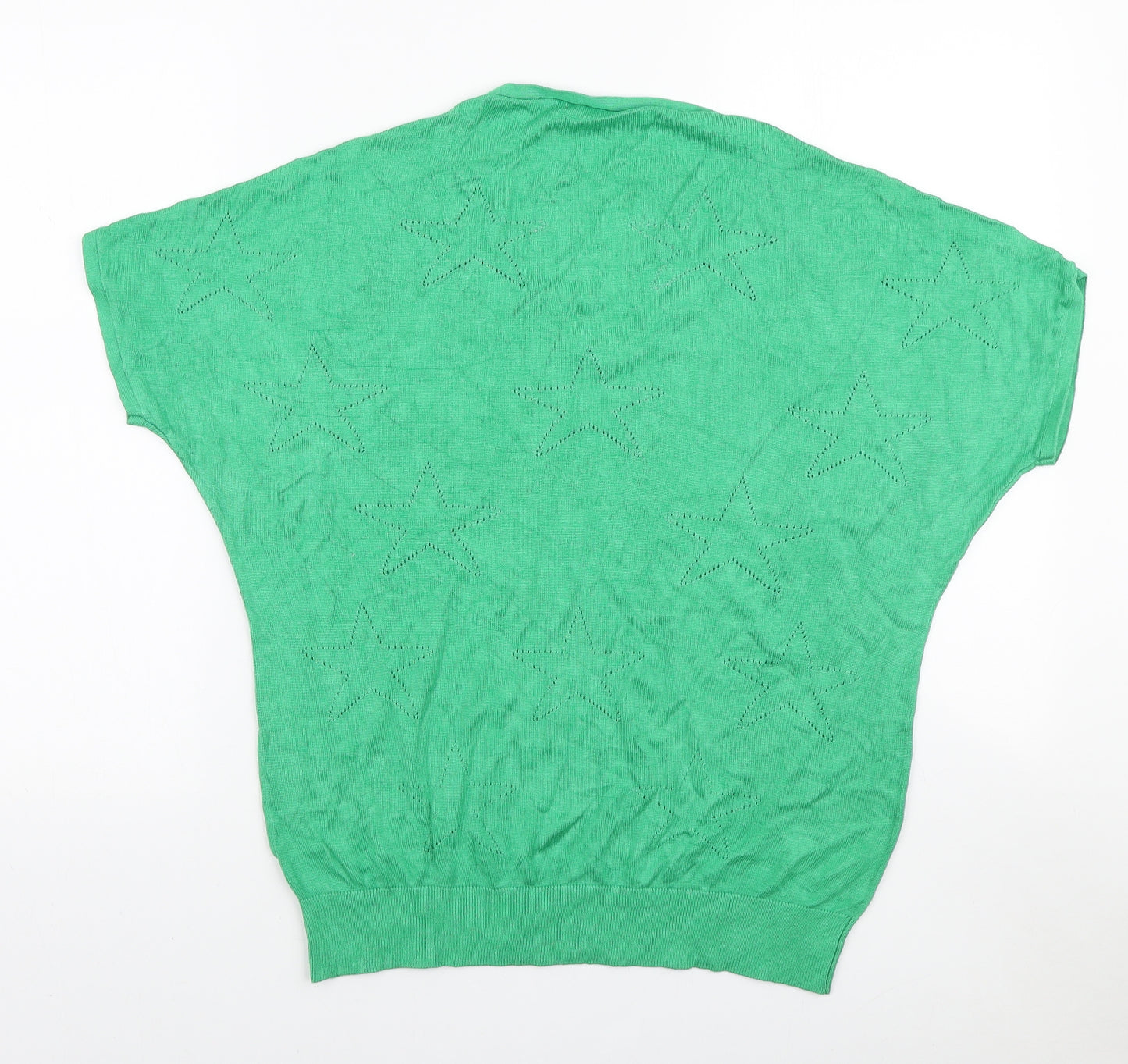 M&Co Womens Green V-Neck Geometric Viscose Pullover Jumper Size 10 - Star pattern