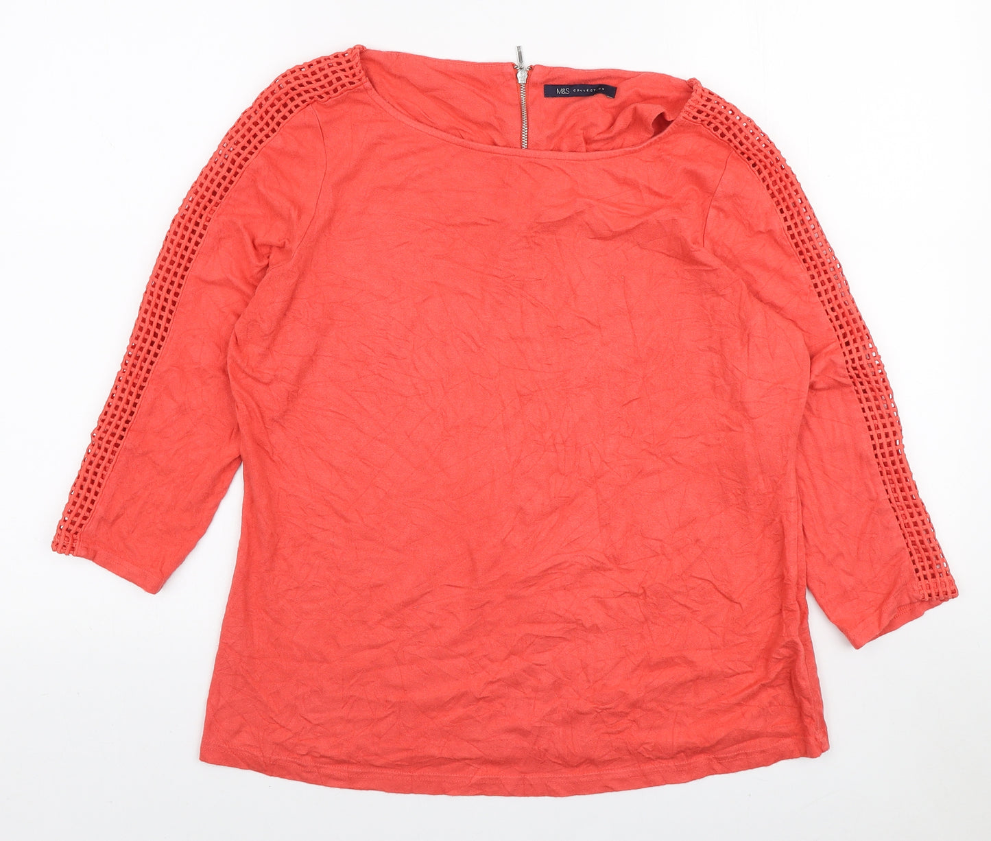 Marks and Spencer Womens Orange Viscose Basic Blouse Size 10 Boat Neck