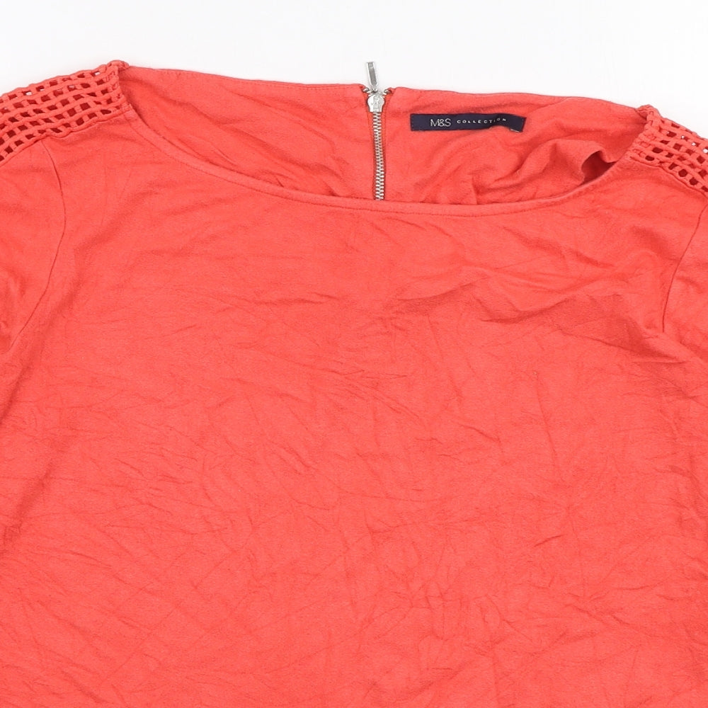 Marks and Spencer Womens Orange Viscose Basic Blouse Size 10 Boat Neck