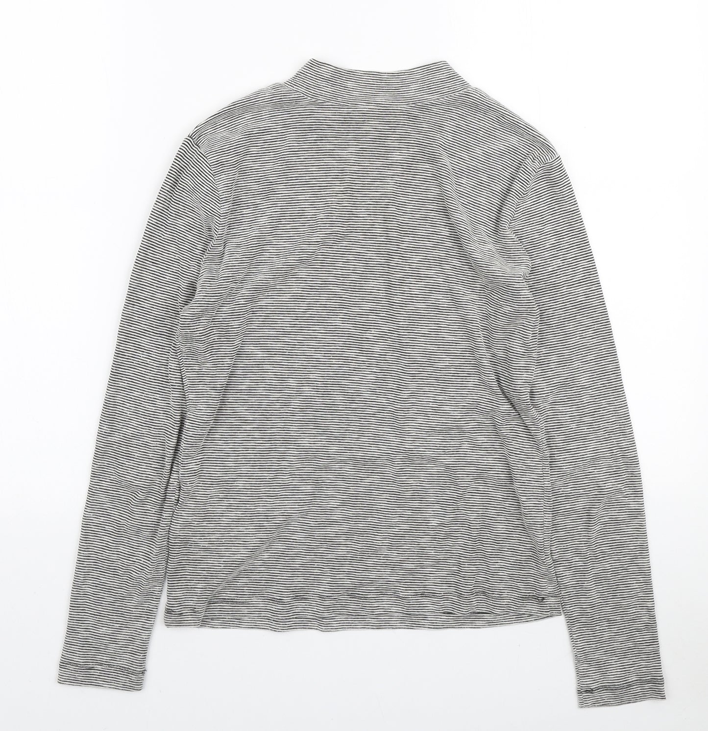 Whistles Womens Black Mock Neck Striped Polyester Pullover Jumper Size 10