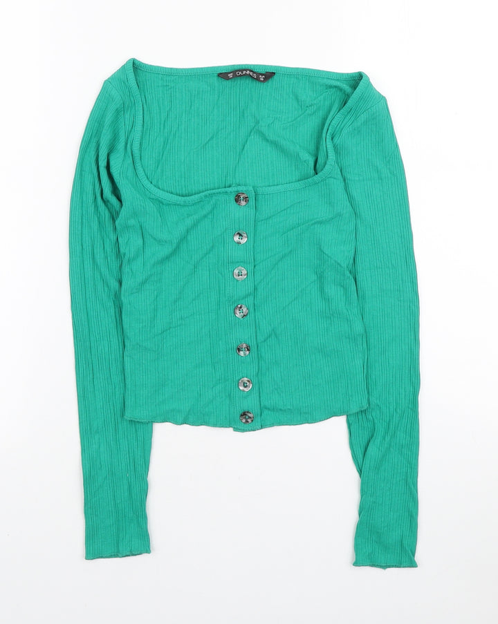 Dunnes Stores Womens Green Polyester Cropped Button-Up Size XS Scoop Neck